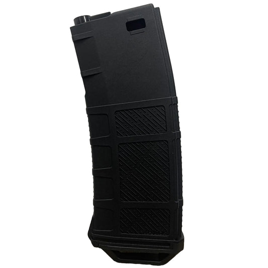 Black airsoft magazine on a white background