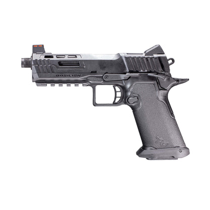 A semi-automatic airsoft pistol, identified as a Kizuna Works Basilisk shown in profile against a solid white background, barrel facing left.