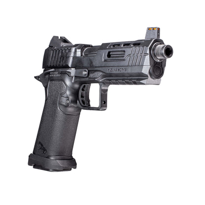 A semi-automatic airsoft pistol, identified as a Kizuna Works Basilisk shown in profile against a solid white background, front angle view.