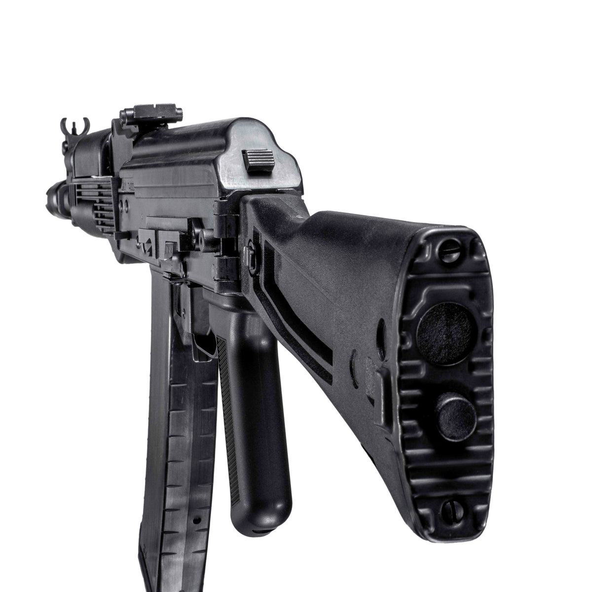 GHK AK105 V3 GBB gas blowback airsoft rifle with left side folding stock, left side view.