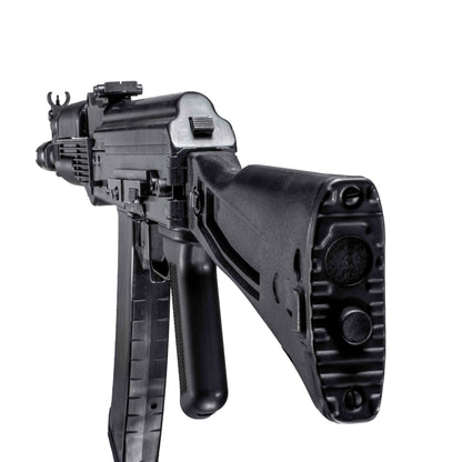 GHK AK105 V3 GBB gas blowback airsoft rifle with left side folding stock, left side view.
