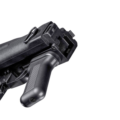 GHK AK105 V3 GBB gas blowback airsoft rifle ergonomic grip, Stock folding details grip close-up.